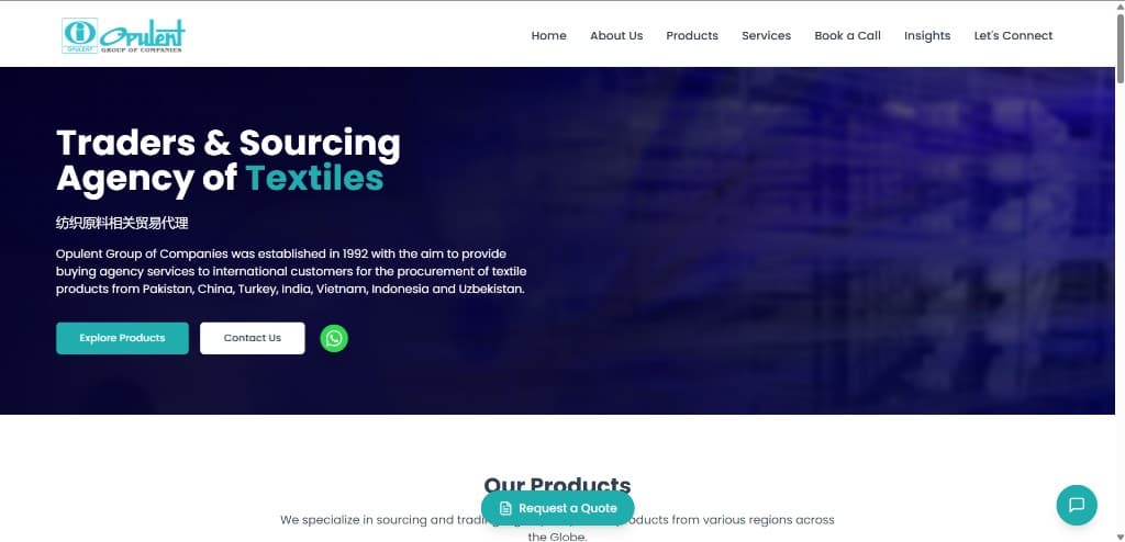 Opulent Group of Companies — textile trading and sourcing agency homepage, Featured Agent of the Year on 1WorldSourcing